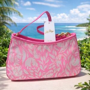 Lilly Pulitzer Pink Floral Shoulder Bag Purse Gold Chain Strap NWT